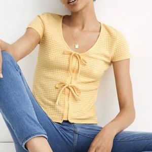 Madewell Yellow Gingham Tie Front V-Neck Top NWT XS